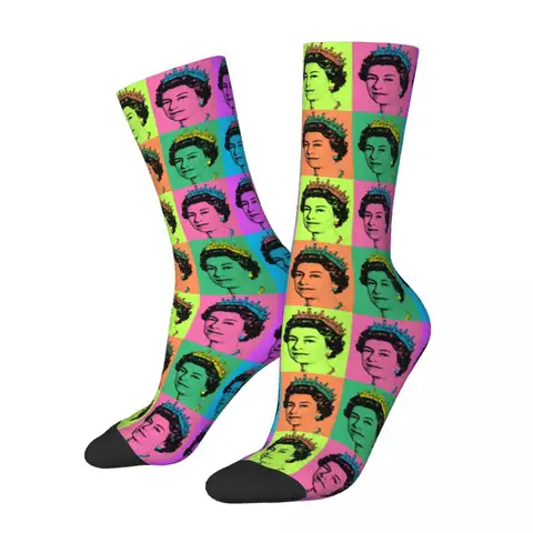 Harajuku Queen Elizabeth II British Royal Crown Basketball Socks Polyester Long Socks for Women Men Non-slip