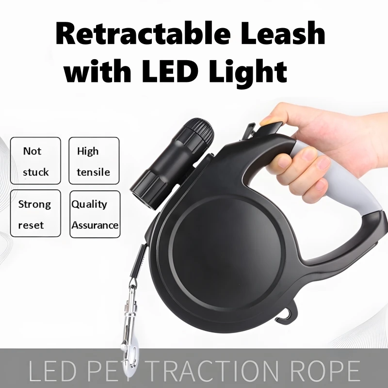 Automatic Dog Retractable Leash with LED Light Extendable Large Pet Lead Strong Pets Traction Rope for Big Dogs Outdoor Walking