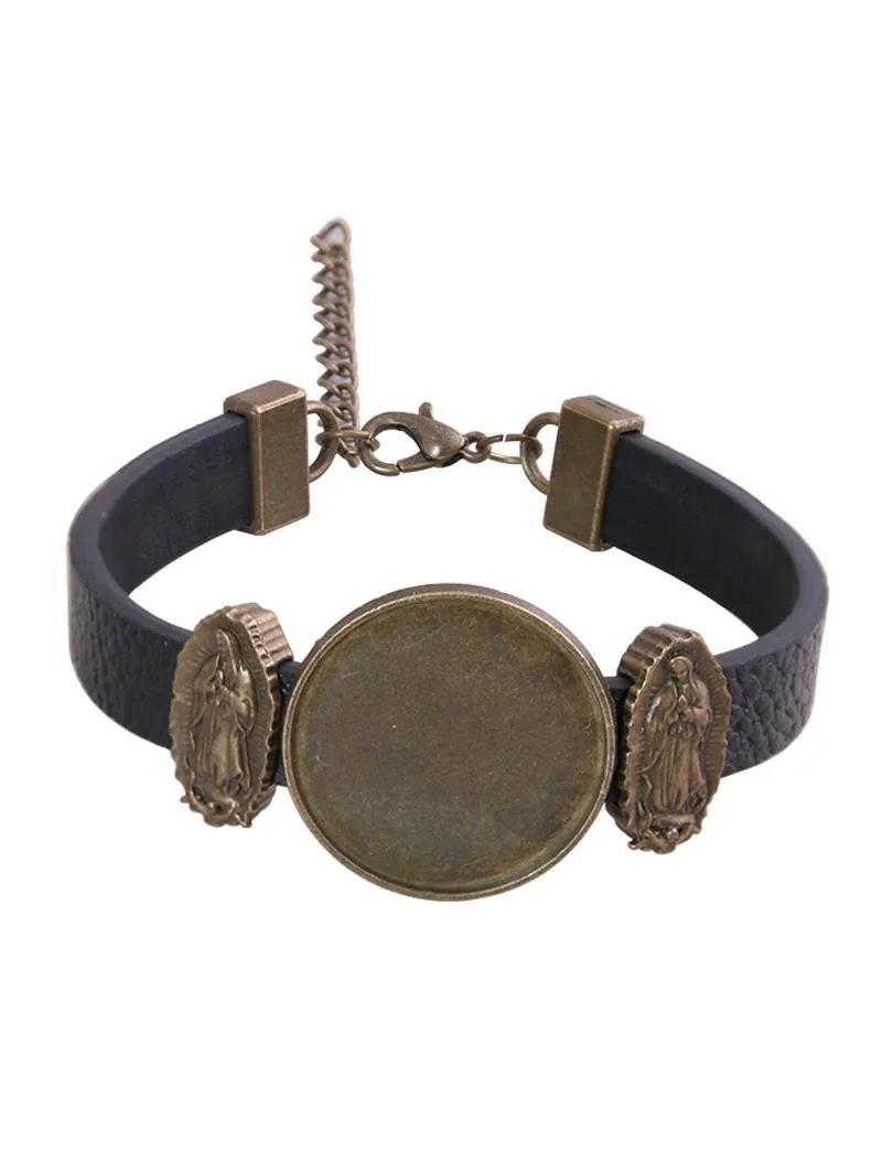 Nowa 1szt 6-kolorowa bransoletka z PU Brązowa podstawa Jezusa Ustawianie mankietu Puste tace Brazel Fit 25mm Szklana kopuła Cameo Kaboszon Biżuteria DIY — zdjęcie 2