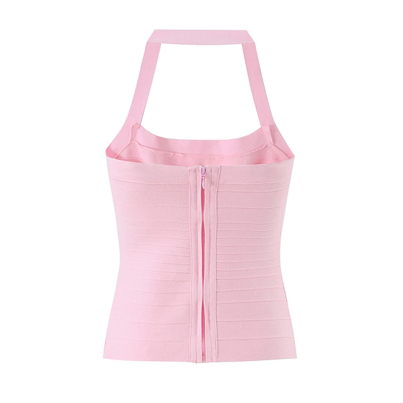 YENKYE Sexy Girls French Style High Elasticity Knitted Halter Top Slim Fitted Camisole For Daily & Date