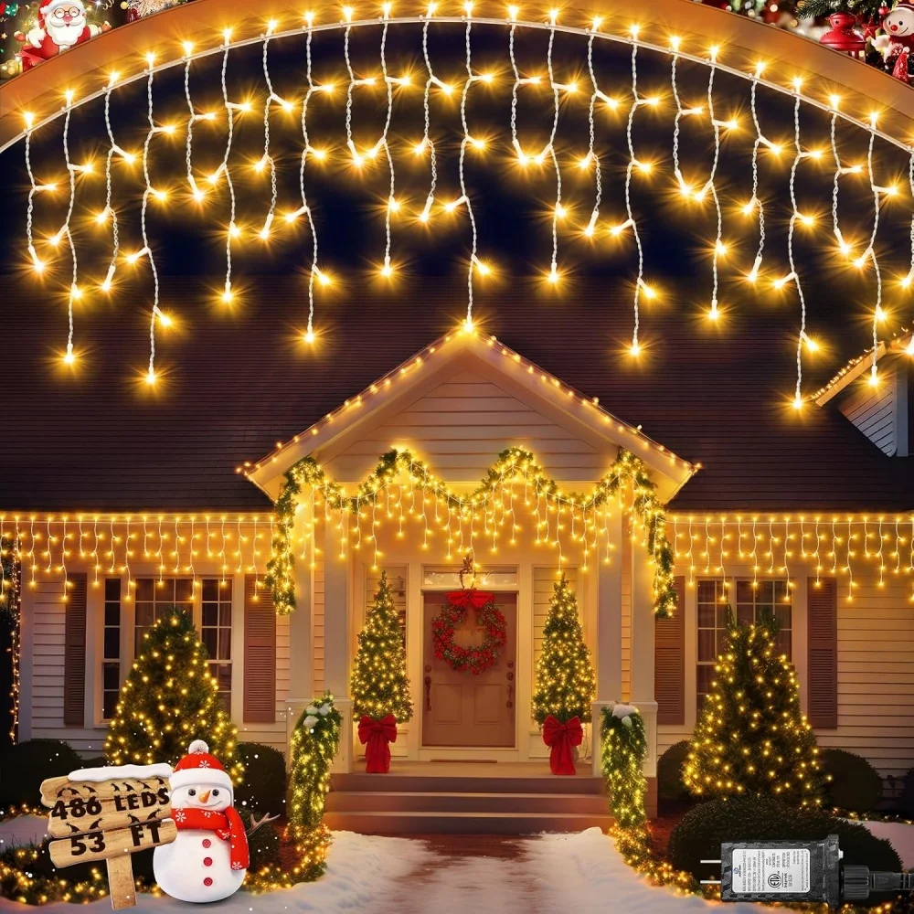 Luci a stringa a forma di ghiacciolo da esterno 20M 480LED, 96 gocce, 8 modalità, luci a tenda con cavo di prolunga da 10M, IP44 impermeabile, per Natale, feste, matrimoni, casa e giardino