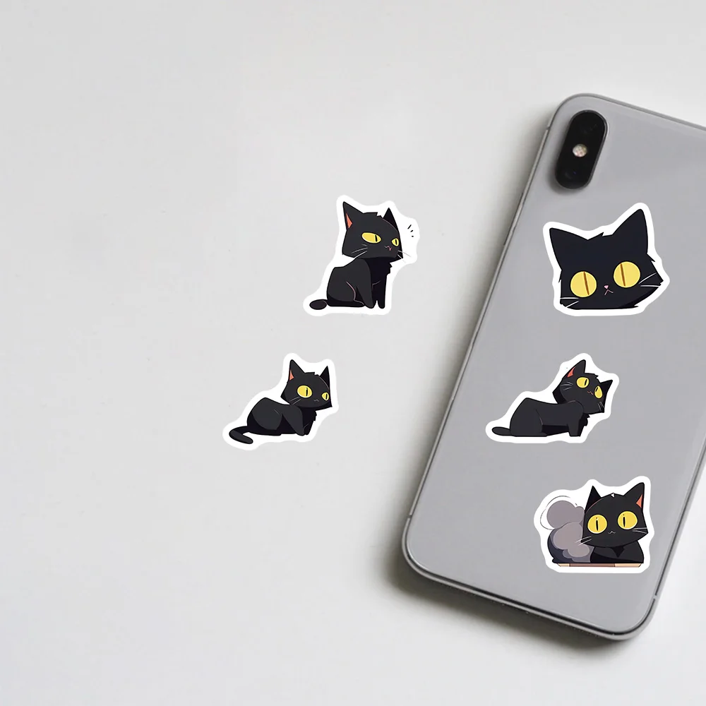 10/100PCS Cartoon Black Cat Stickers Scrapbook Phone Guitar Laptop Luggage Cool Waterproof Sticker Children Classic Toy