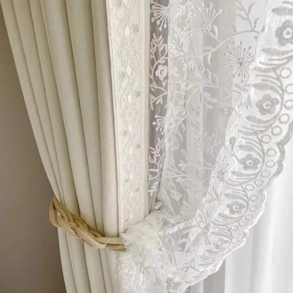 French Texture Chenille Jacquard Thickened Lace Splicing Curtains for Bedroom Living Room French Window Customized