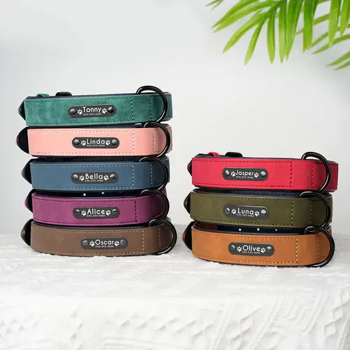 Dog Collars Personalized Custom Leather Dog Collar Name ID Tags For Small Medium Large Dogs Pitbull Bulldog Beagle Correa Perro - Image 3