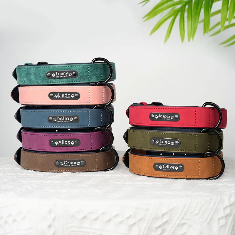 Dog Collars Personalized Custom Leather Dog Collar Name ID Tags For Small Medium Large Dogs Pitbull Bulldog Beagle Correa Perro - Image 3