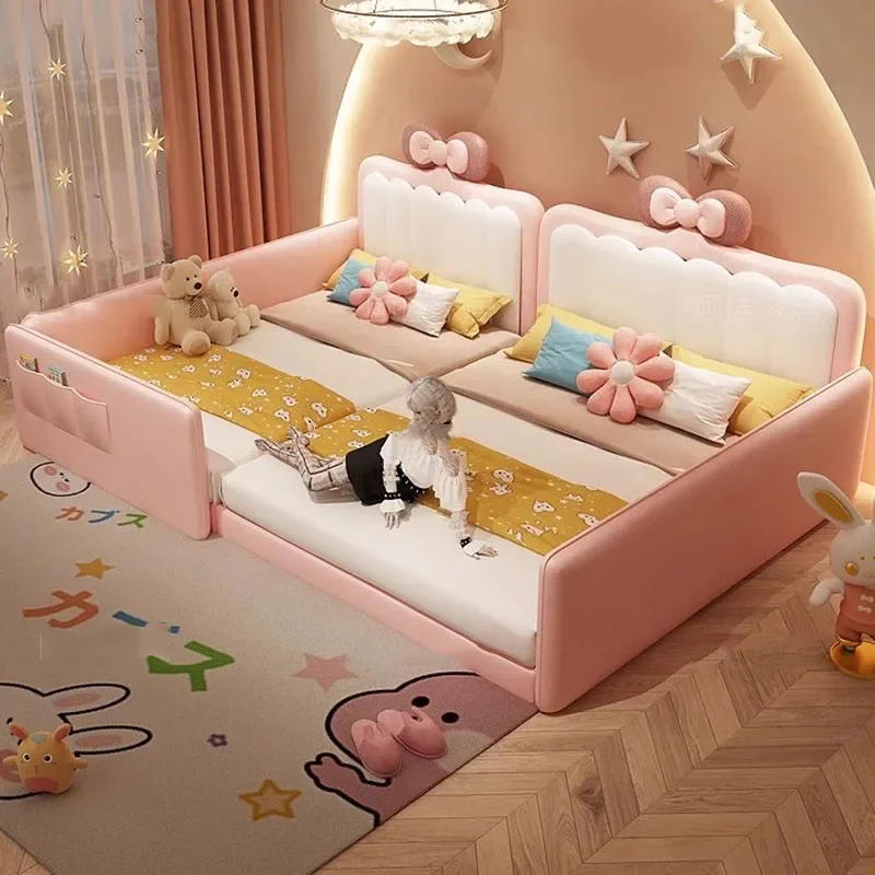 Łóżko Kawaii maluch dziecko różowe dziewczynki łóżko księżniczki wysokie bezpieczeństwo poręczy zamek Vintage luksusowe meble letto