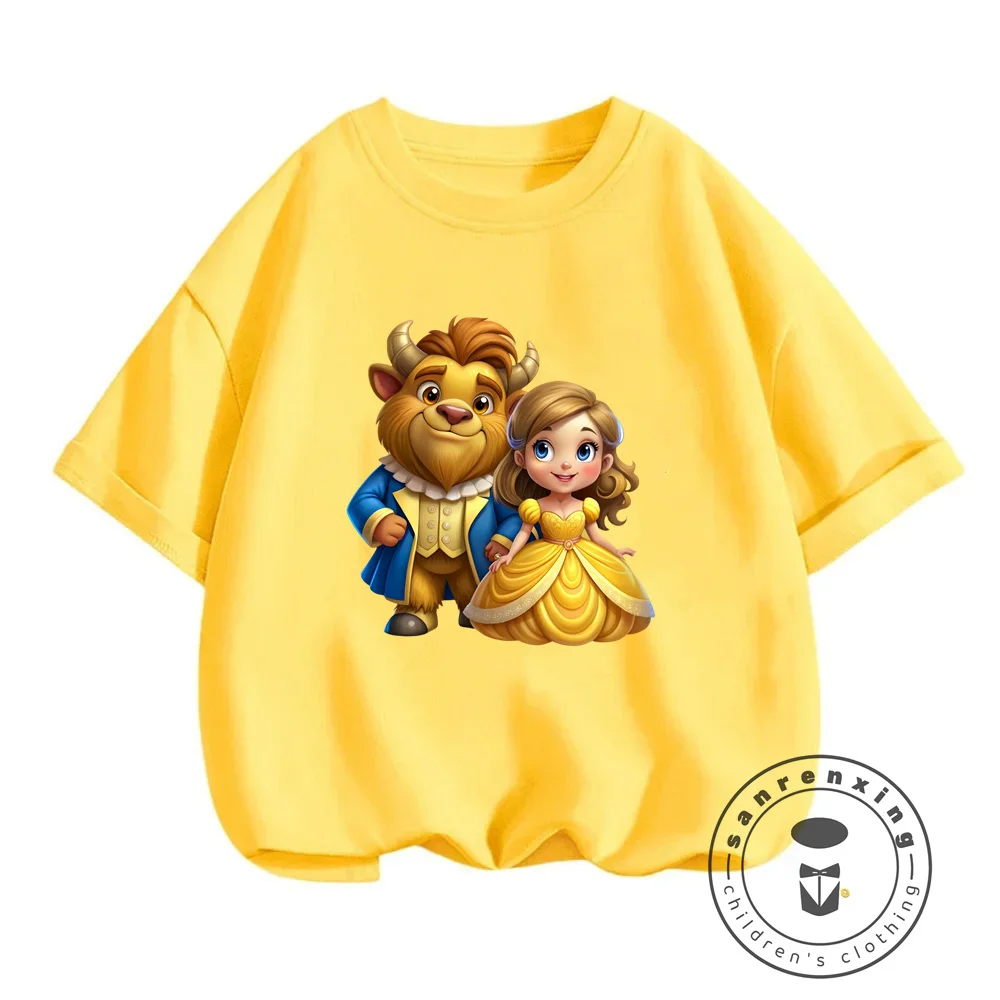 

Летнее удовольствие от Disney Красавица и чудовище, новые Мультяшные принты на кавайных футболках в стиле хип-хоп, дешевые стильные футболки для мальчиков и девочек