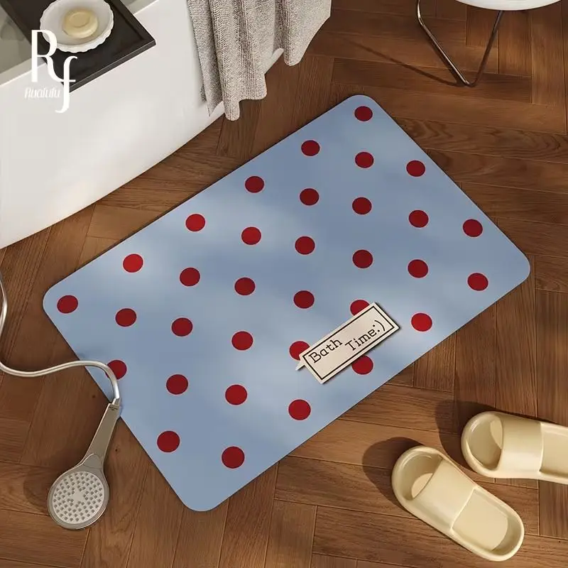 VIKAMA Retro Polka Dot Entryway Doormat Absorbent Non Slip Bathroom Shower Mat Home Decor