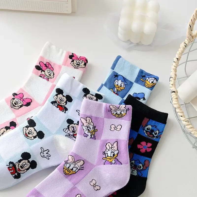 

5Pairs Disney Stitch Minnie Boys Gilrs Socks Cotton Comfortable Anime Cartoon Winter Socks Cute Mickey Mouse Mid-Calf Socks Gift