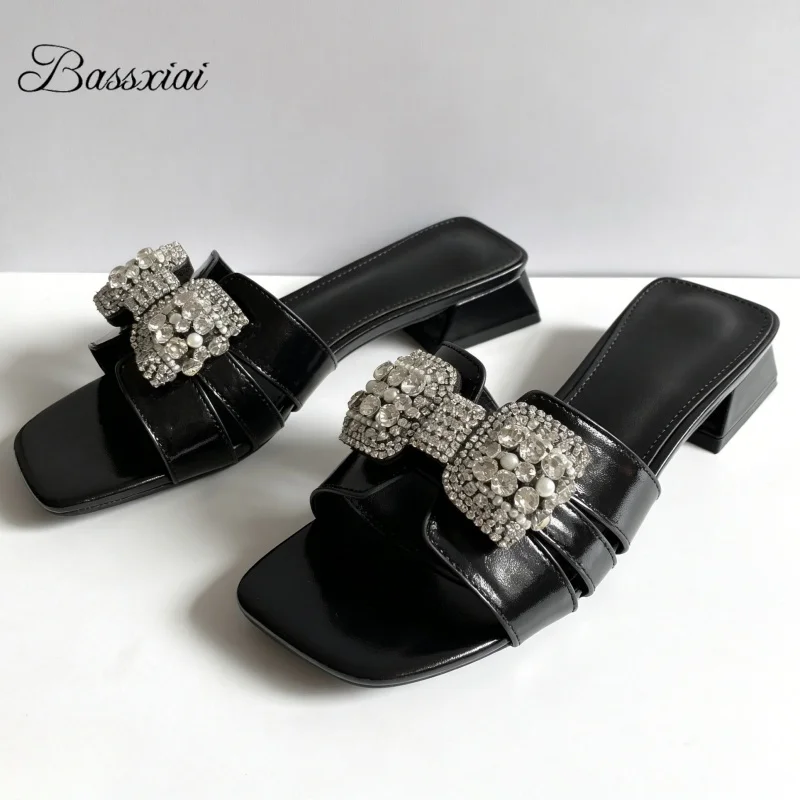 Rhinestone Butterfly-Knot Decor Slippers Women Sexy Open Toe New Arrival Slip-on Outwear Shoes Summer