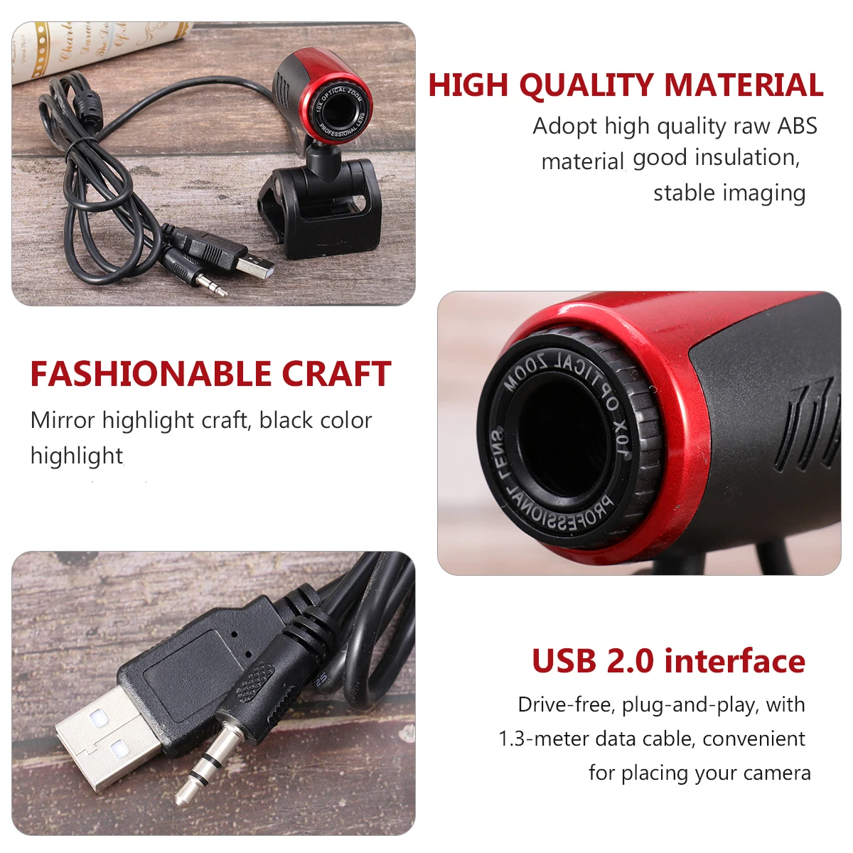 

Flexible PC Camera High Resolution CMOS Sensor Webcam Microphone USB Durable Network Cam Video Chat Skype Broadcasting