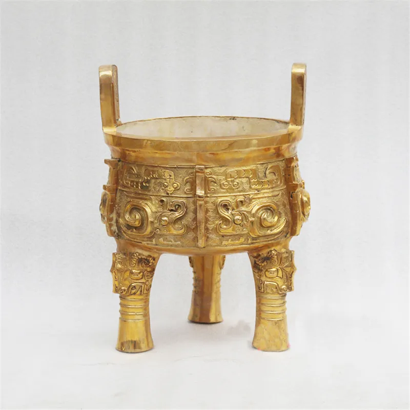 Brass round Tripod Antique Animal Face Supplies Brass Incense Burner Xiaoding Home Decoration