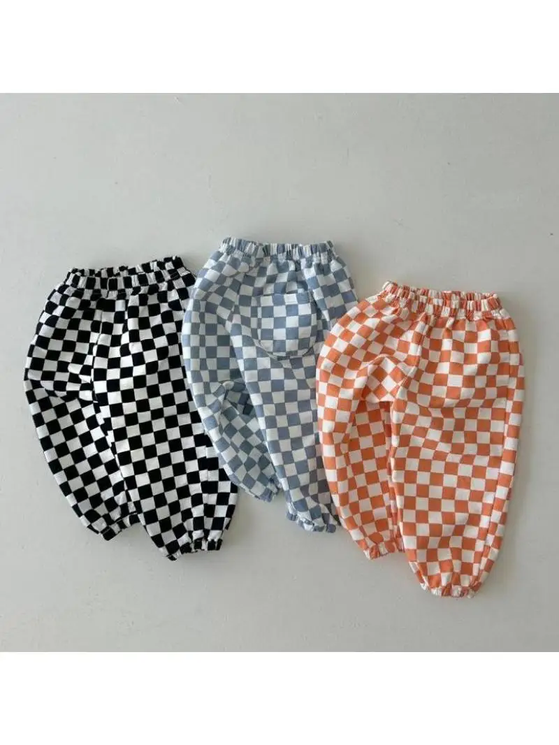 Pantalon à carreaux polyvalent pour bébé fille, en coton, respirant, décontracté, ample, vêtements pour bébé, nouvelle collection été 2025