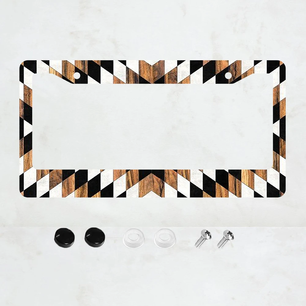 

Urban tribal pattern Aztec concrete license plate frame metal car decoration car license plate set bracket frame with 2 holes
