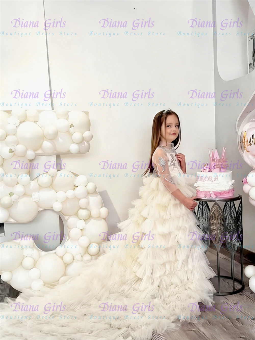 

Flower Girls Dresses Ivory Tulle Performance Ball Wedding Appliques Single Shoulder Holy Kids Birthday First Communion Gowns