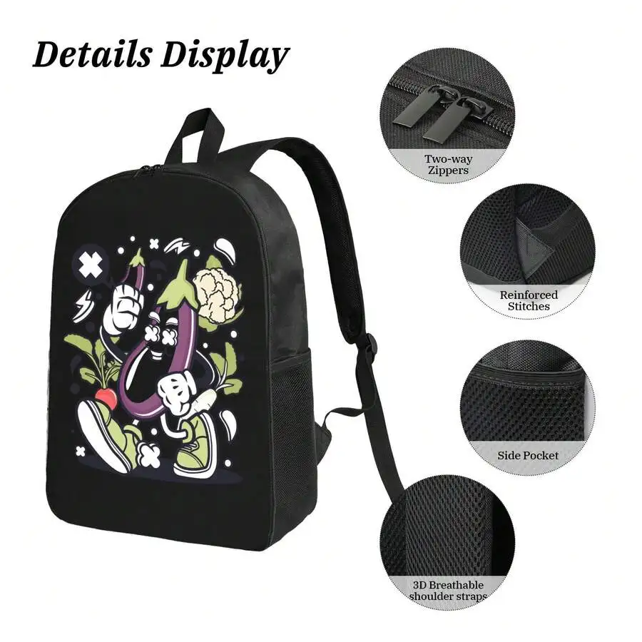 Funny Cartoon Eggplant Design Backpack For Adults Travel School Computer Bag