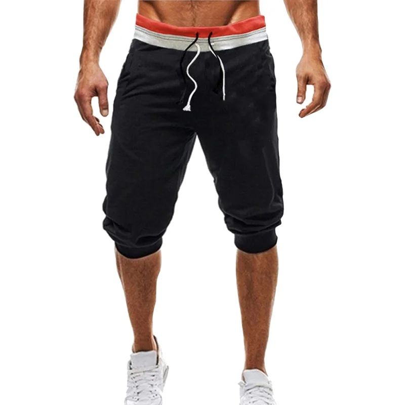 Korean Summer Basketball Pants Basic Men Vintage Sports Cropped Trousers Seaside Black Men\'s Fashion Breathable Sweatpants 2024