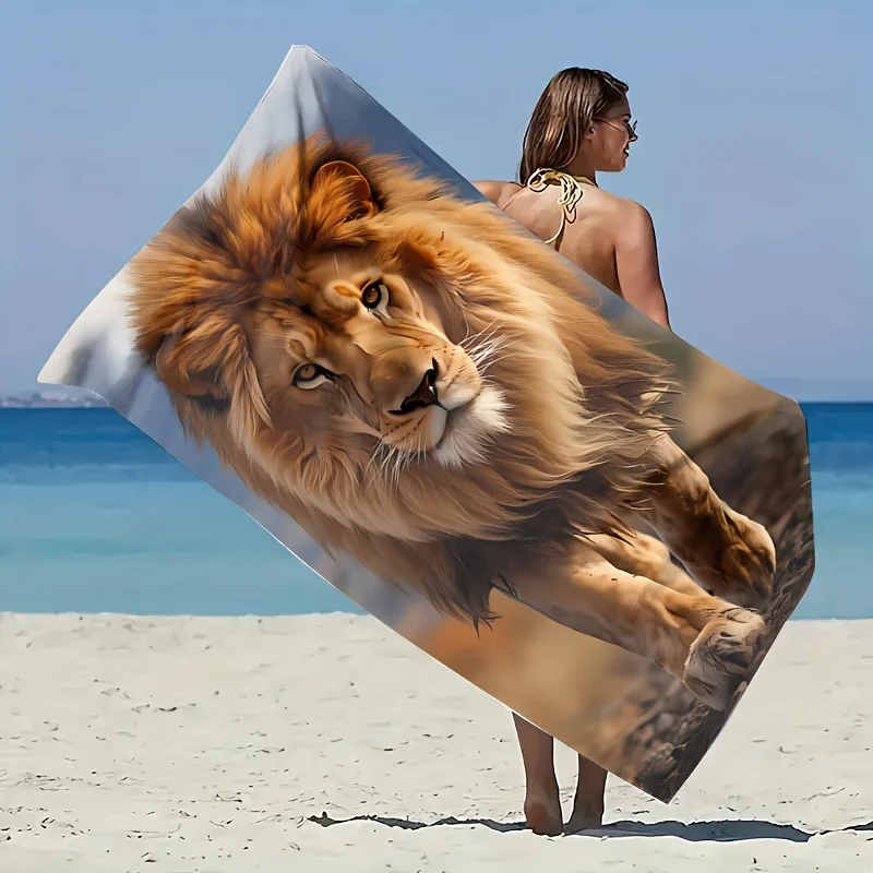 Lion Head Beach Towel 31.5x63inch - Majestic Lion Portrait Print, Soft Microfiber Quick Dry Sand-Free for Travel Pool Summer