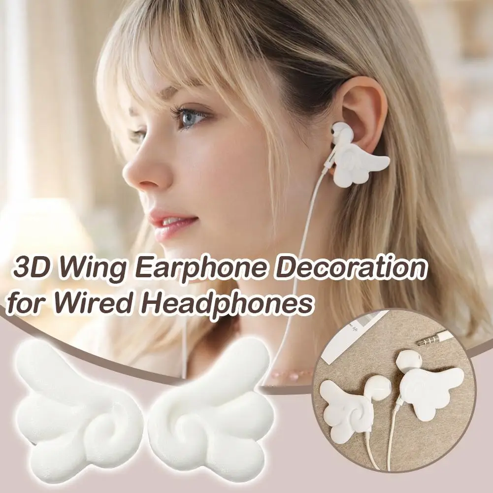 Angel Wings Decor Wired Headphone Accessories,Removable 3D Cute Angel Wing Wired Headphones Decoration DIY for Women Girls