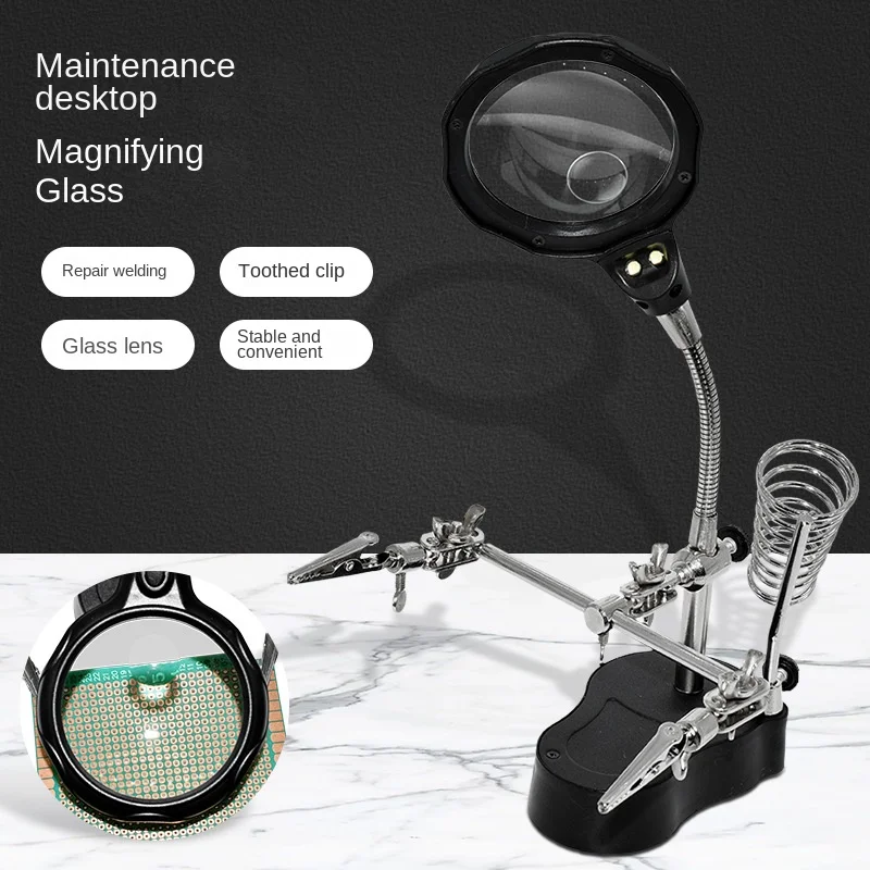 Soldering Iron Station Stand With Welding Magnifying Glass Clip Clamp Third Hand Helping Desktop Magnifier Soldering Repair Tool