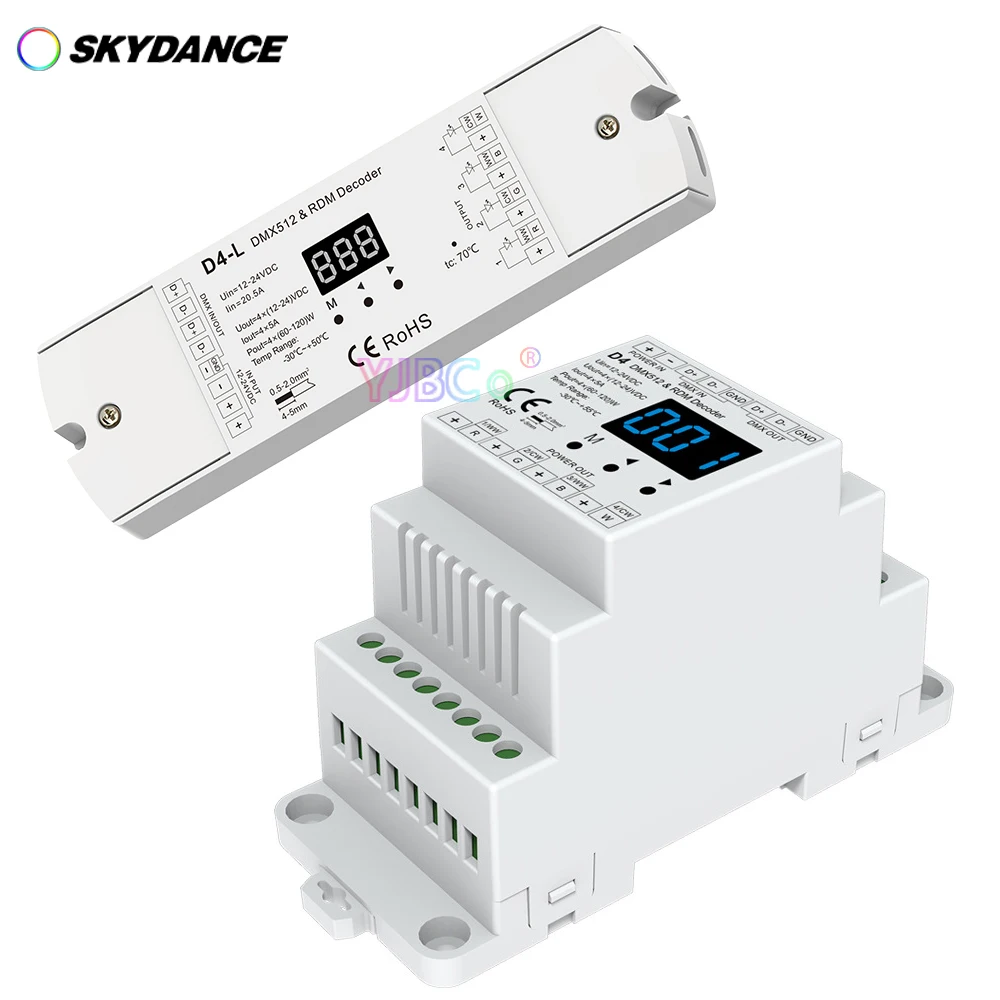 

Skydance 4 Channel CV DMX512 Decoder Din Rail 12V-24V 20.5A 4CH DMX signal controller for CCT RGB RGBW Single color LED Strip