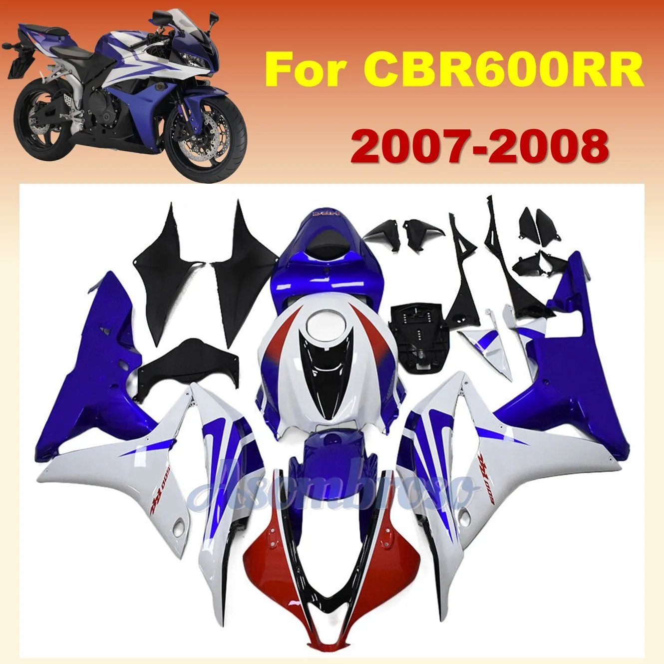 

Полный комплект обтекателей из АБС-пластика для мотоцикла CBR600RR 2007 2008 CBR600 RR 07 08 CBR 600RR, белый/синий/красный цвета.