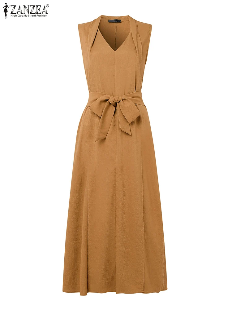 

Elegant Lace-Up Dress Office WomenSundress European Style Women V Neck Party Maxi Long Vestidos Casual Loose Robe 2025 ZANZEA