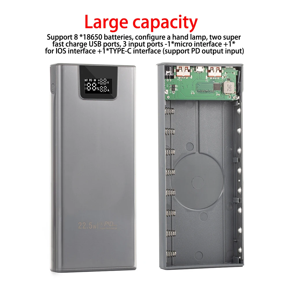 8x18650 22.5W Obudowa na baterię Szybkie ładowanie Bezlutowany Odłączalny mobilny zestaw zasilania Power Bank Shells Przenośne zewnętrzne pudełka