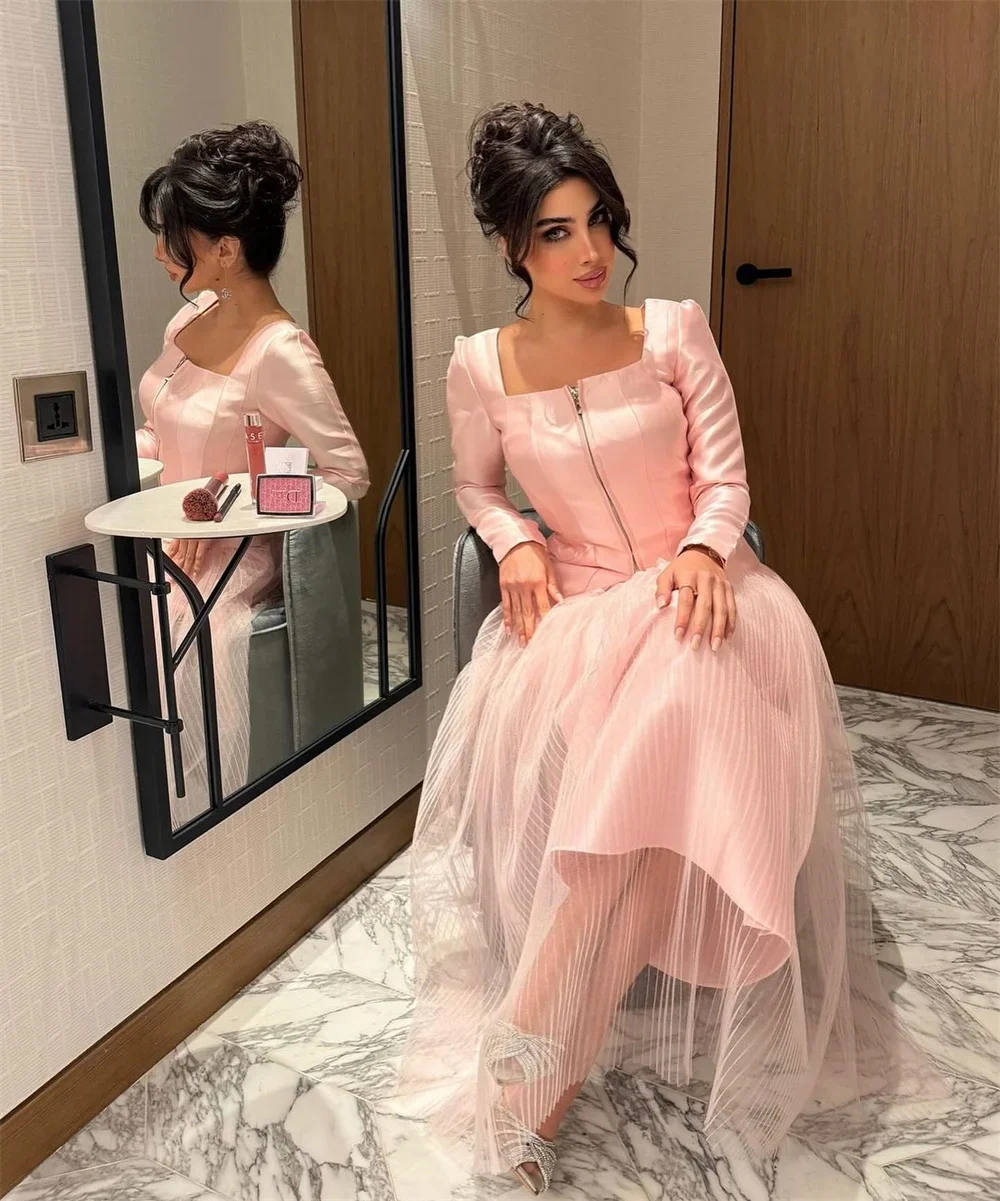 Prom Dress Saudi Arabia Evening Dearin Square Collar A-line Floor Length Skirts Draped Tulle Ruffle Hugging Lace Bespoke Occasio