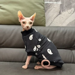 Thick Black Cotton Coat for Sphynx Cat Winter Soft ghost Sweatshirt for Kittens Warm Loungewear for Devon Rex Clothing in Spring