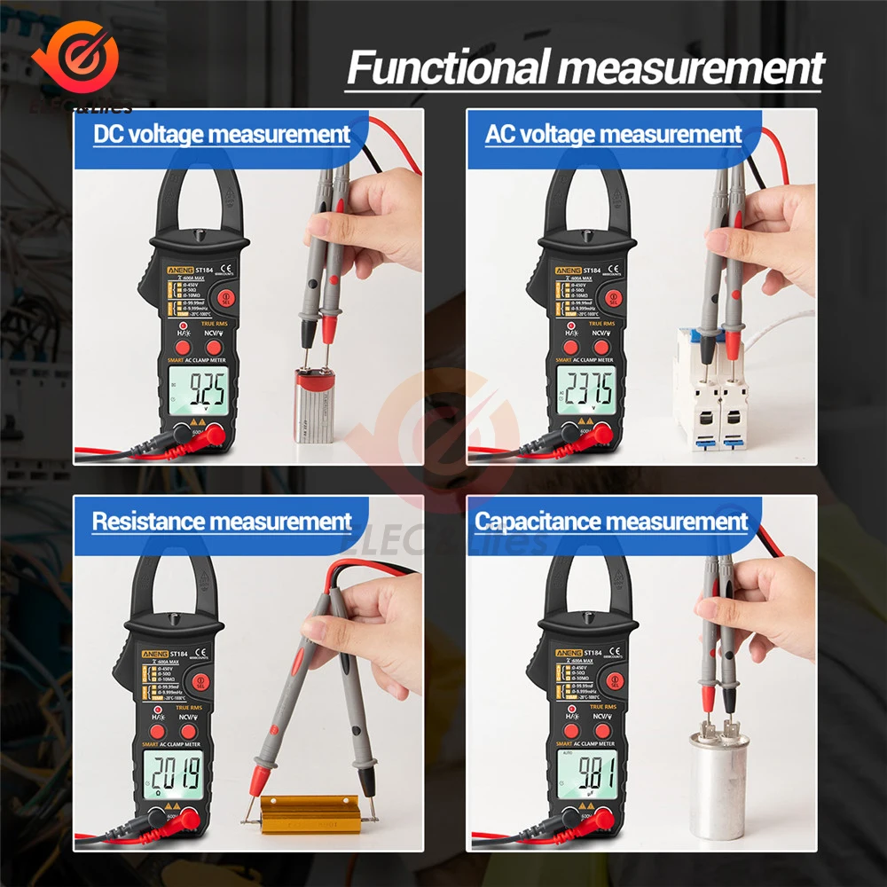 Imagem -03 - Digital Clamp Multímetro Medidor Profissional True Rms ac dc Tensão Tester Atual hz Capacitância Ohm 6000 Contagens St184