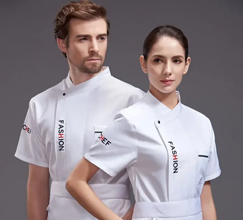 

4 Colors Wholesale Unisex Kitchen Chef Uniform Bakery Food Service Short Sleeve Breathable Double Breasted Cook Wear Chef Jacket