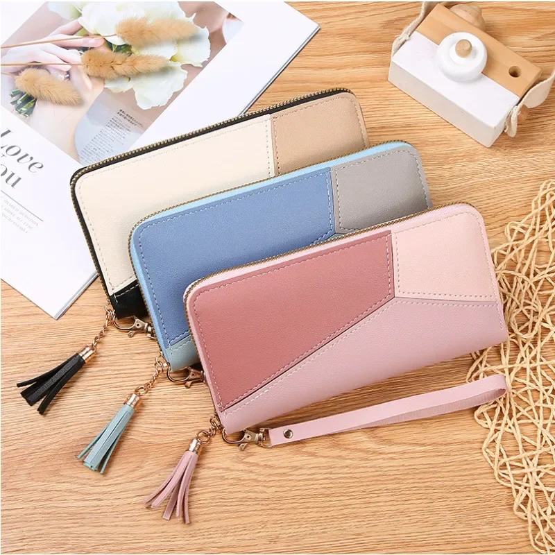 2024 New Fashion Japan and Korea Large-capacity Zipper Wallet Woman Color Splicing Long Purse Lady Hand Purse Small Bag