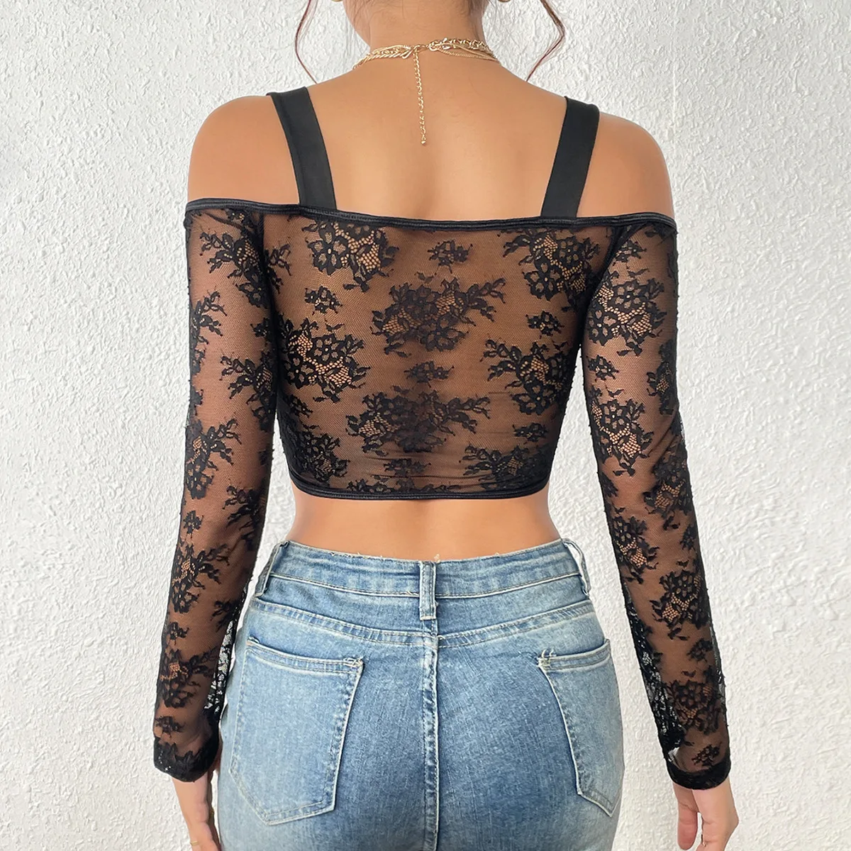 Women French White Lace Mesh Long Sleeve Crop Top, Summer Tank Top, Ladies T-Shirt, Slim Bustier Lingerie, Camis Streetwear, Y2K