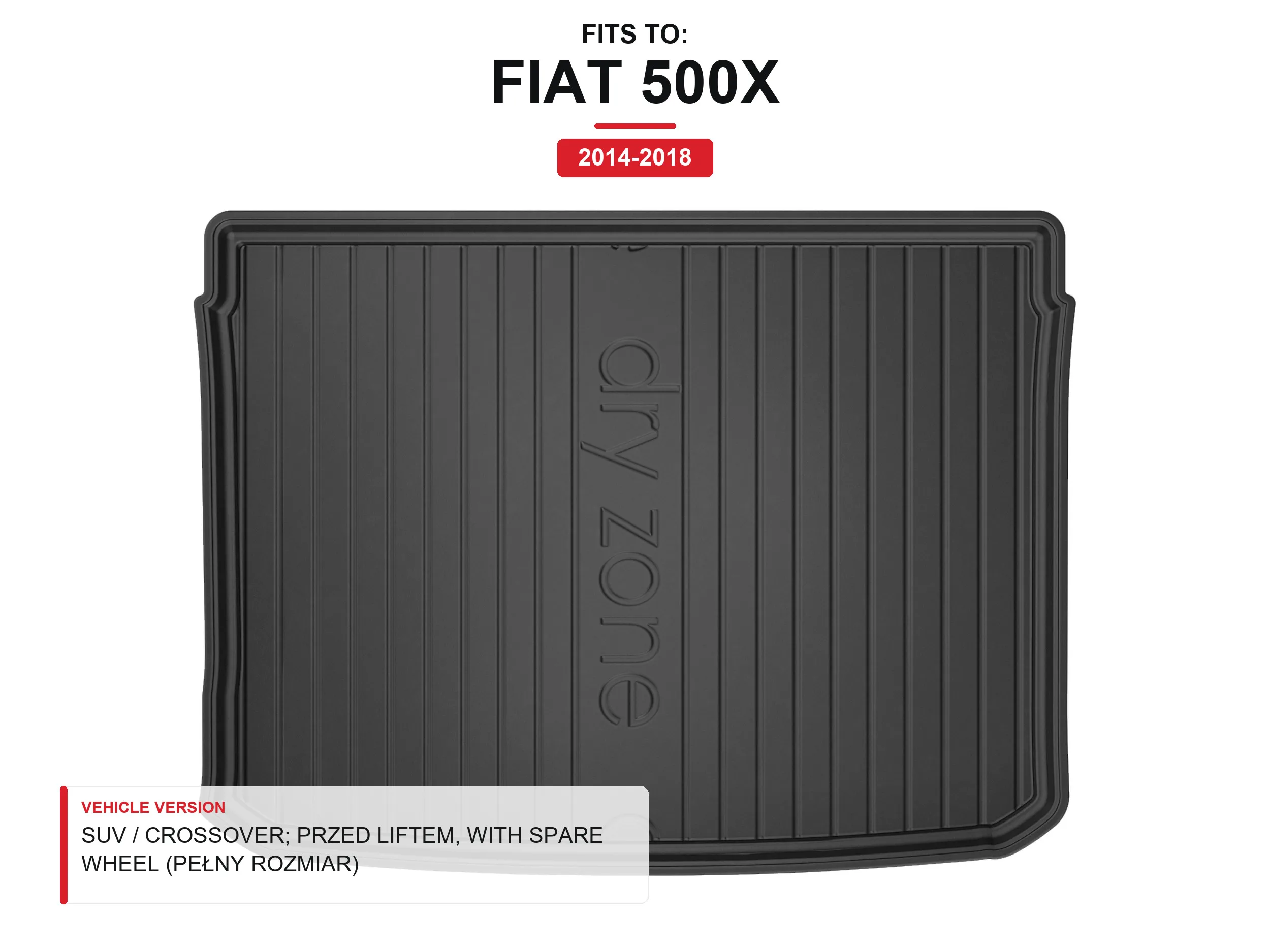 Tpe Dryzone kofferbakmat voor: Fiat 500X 2014-2018 SUV