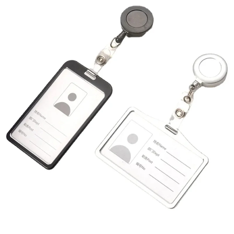 Metal Badge Holder Working Permit Case Plastic Badge Reel Retractable for Pass Work Card Cover Case Exhibition ID Tag Sleeve