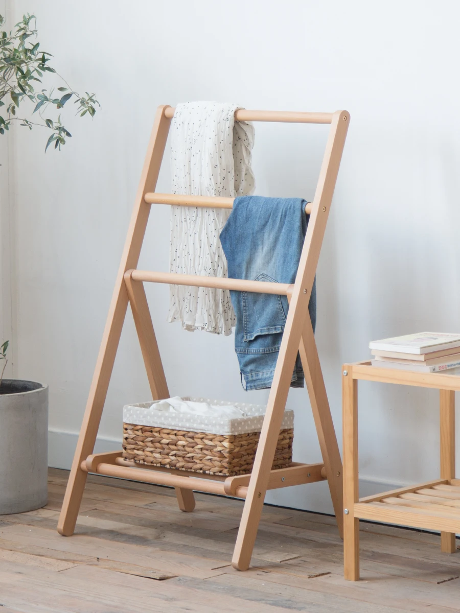 

Nordic Sle Real Wood Floor Mounted Low-profile Clothes Hanger Bedroom Overnight Clothing Ra Storage Organizer Utili elf