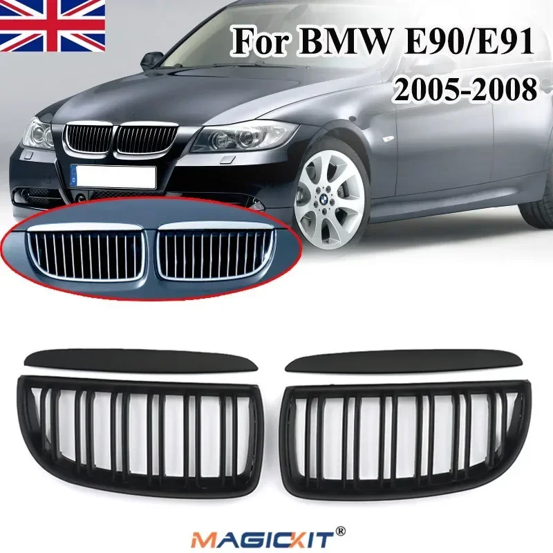 

MagicKit Front Bumper Kidney Grille Grill 2 Slat For BMW E90 E91 3 Series 323I 328I 335I 330I 4Door 2005-2008 Saloon/Wagon