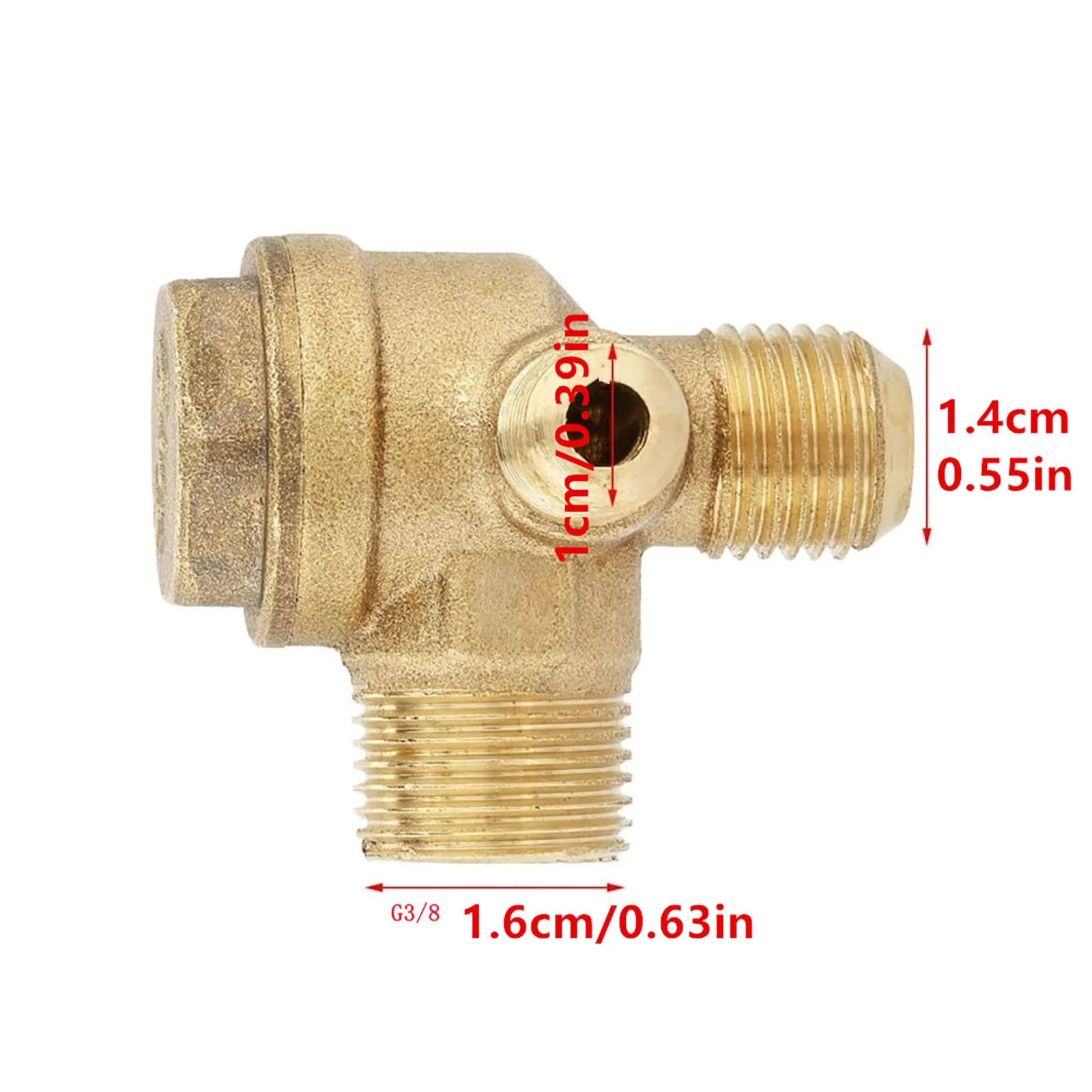 Air Compressor Check Valve 90 Degree Brass M10xM14xPT3/8, 3-Port Male Threaded Non-Return Valve for Tank/Pump
