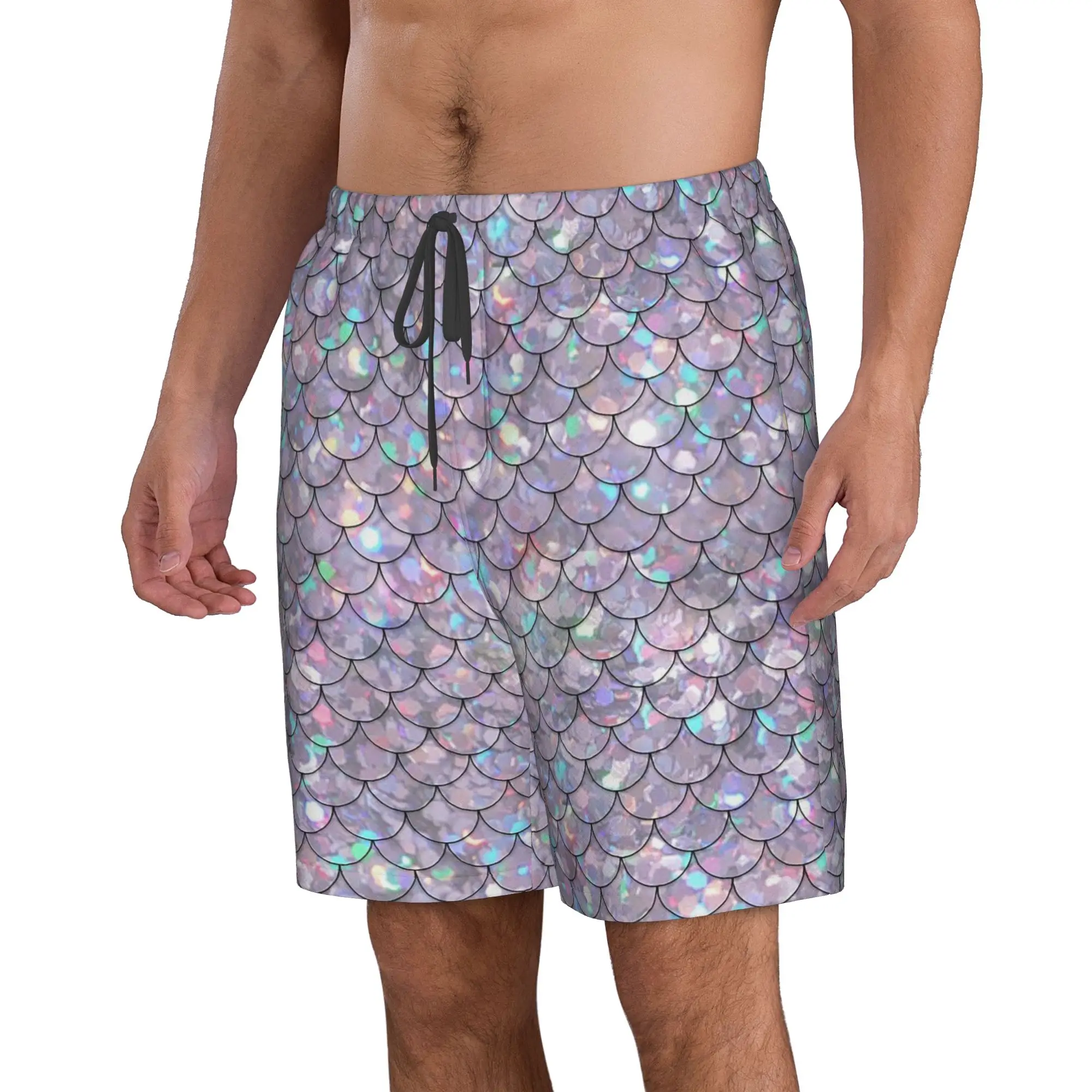 Fish Scale Dazzling Scales Trunks Beach Board Shorts Casual Quick Dry Swim Summer Men Pants
