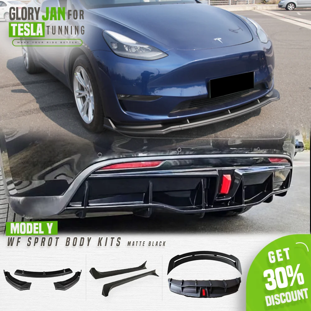 Modello Y 2020-2023 Kit corpo vettura per Tesla WF Sport Tunning Nero opaco Diffusore posteriore Spoiler Paraurti anteriore Labbro Gonna laterale