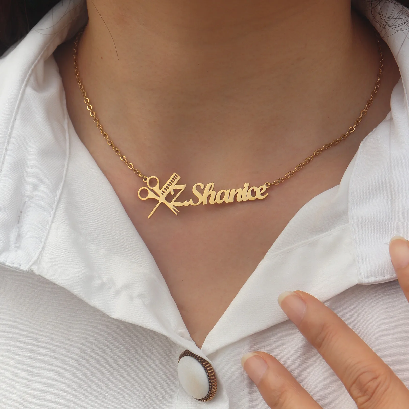 Custom Name Necklace For Women Stainless Steel Jewelry Customized Necklaces For Women Men Hairdresser Gift