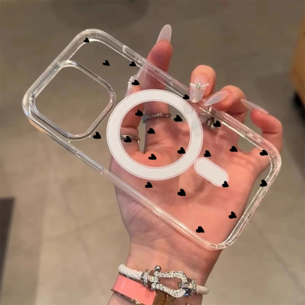 Einfache Herz-Polka-Dot-Stoßfeste Hülle für iPhone 15 17 Pro Max Hüllen iPhone 11 12 13 ProMax 14 16 Plus 16E Klare Magnetische Abdeckung – Detail 14