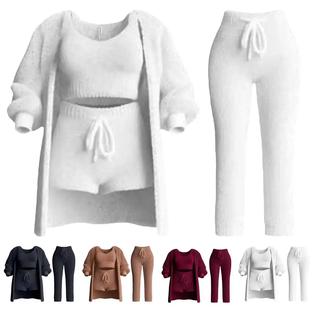 Women Casual Four-piece Suit Set Women's 4-piece Casual Daily Wear Set Long Sleeve Coat Sleeveless Top Drawstring Pants Round