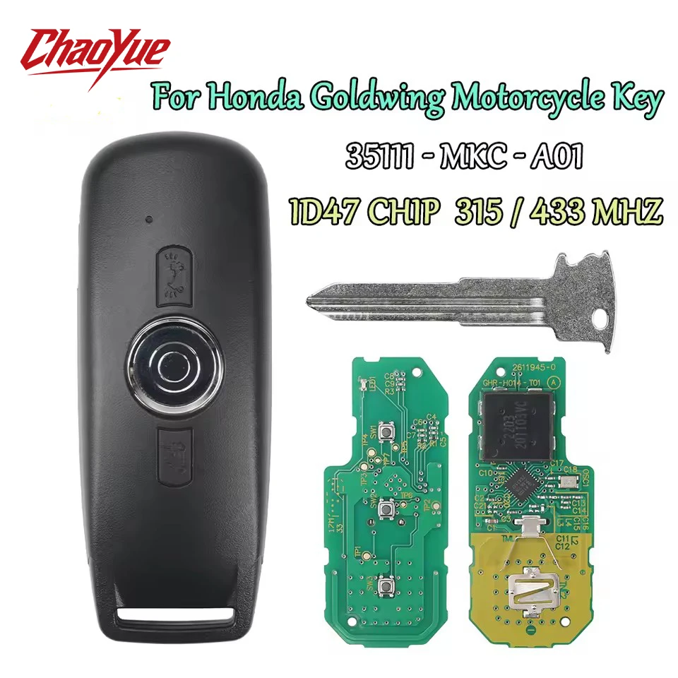 

ChaoYue 315/433MHZ ID47 Chip for GL1800 2018 2019 2020 Honda Goldwing Motorcycle Smart Key No Logo 35010-MKC-EC4