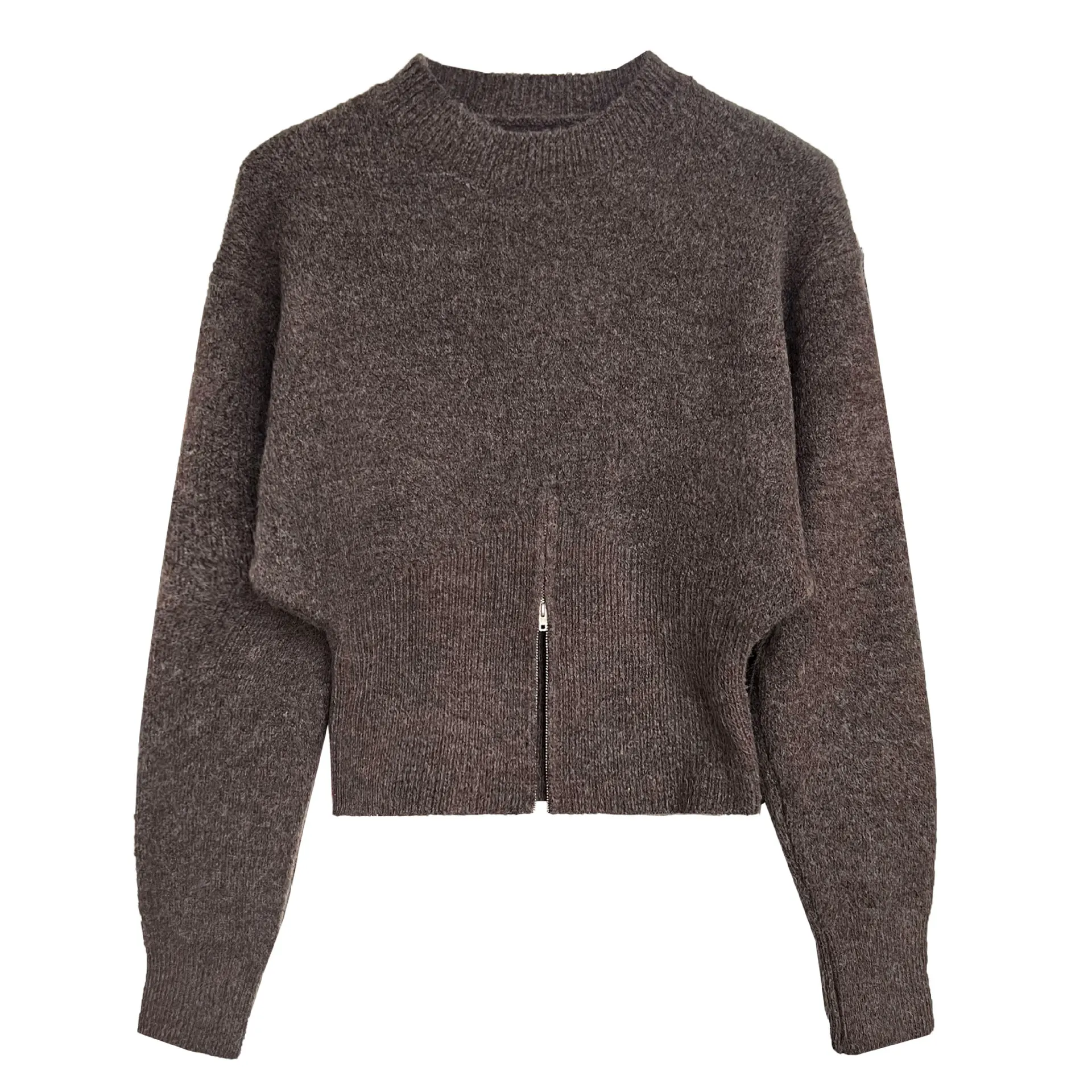 

2025 Autumn Women's Sweater, Short Zipper, High End, niche design round neck top, Korean style women's clothing