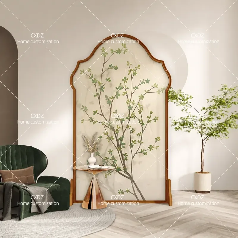 Nordic Green Plant Leaf Solid Wood Mobile Screen Partition Living Room Bedroom Simple Opaque Customizable Room Divider Decor