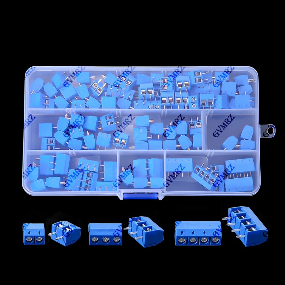 100PCS  KF-301 PCB Screw Terminal Block Connector KF301 Pitch 5.0MM 2P 3P 4P Splicable Kit Box KF301-2 Blue KF301-2P KF301-3P