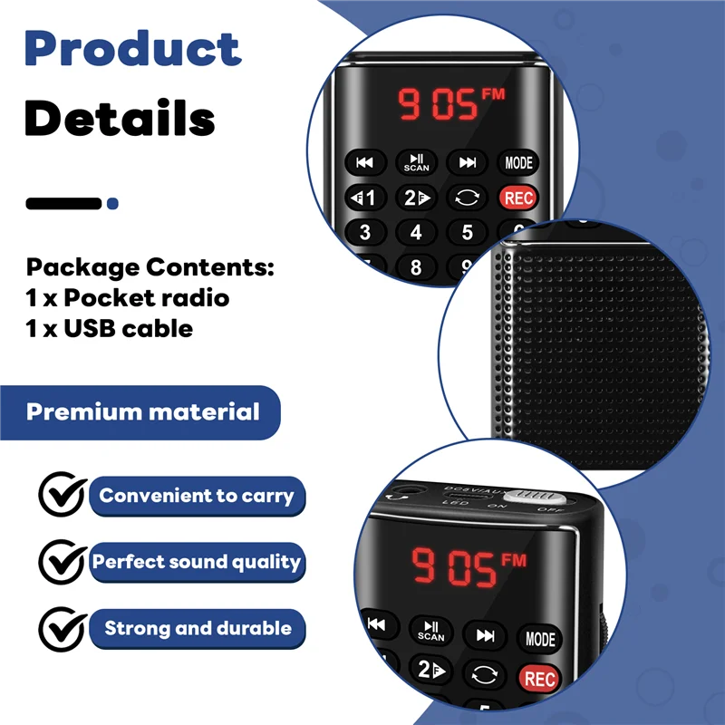 

【Top Picks】Pocket FM Walkman Radio Portable Battery Radio With Recorder, Lock Key, SD Card Player, Rechargeable Sound Recorder