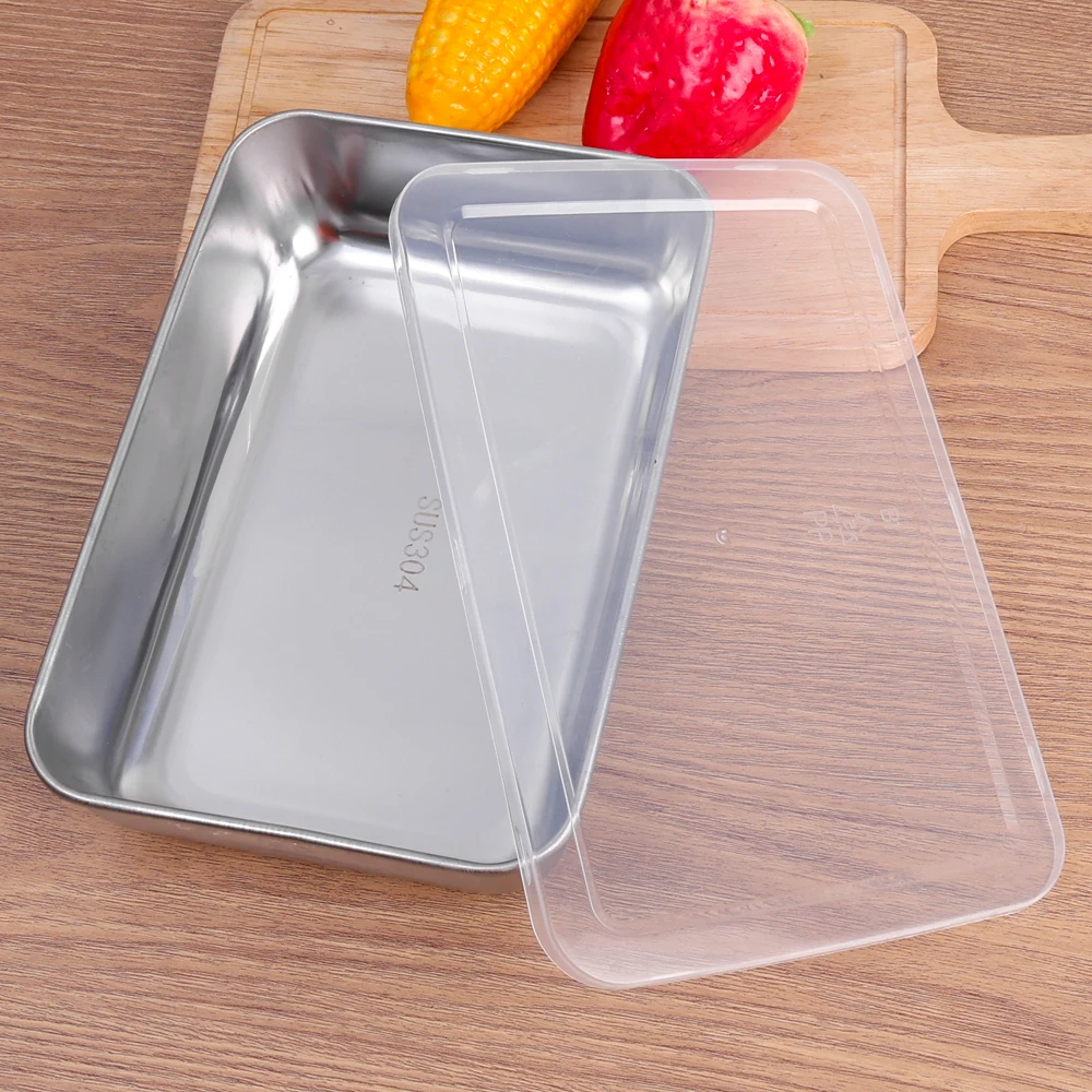 Stainless Steel Food Storage Box Fresh-keeping Box Lid Rectangle Sausage Noodles Fruit Dish with Cover Food Storage Containe